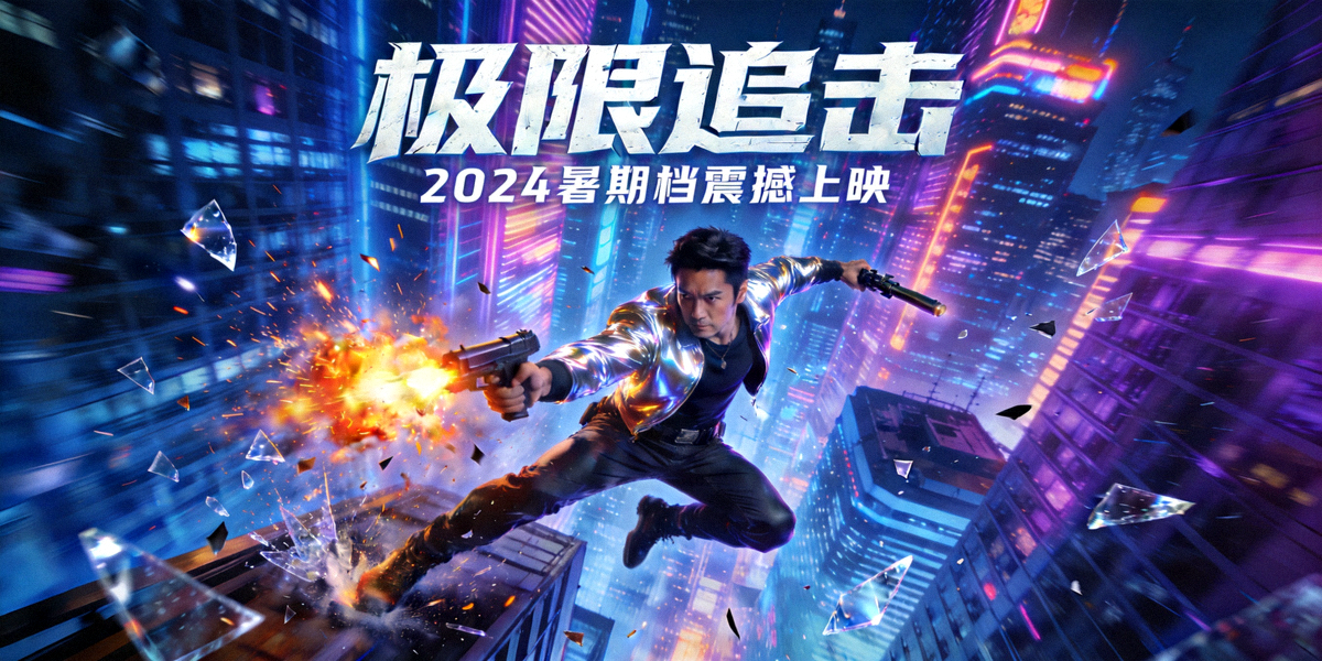 动作电影巨幕轮播图 - 展示城市夜景与动作英雄的酷炫画面